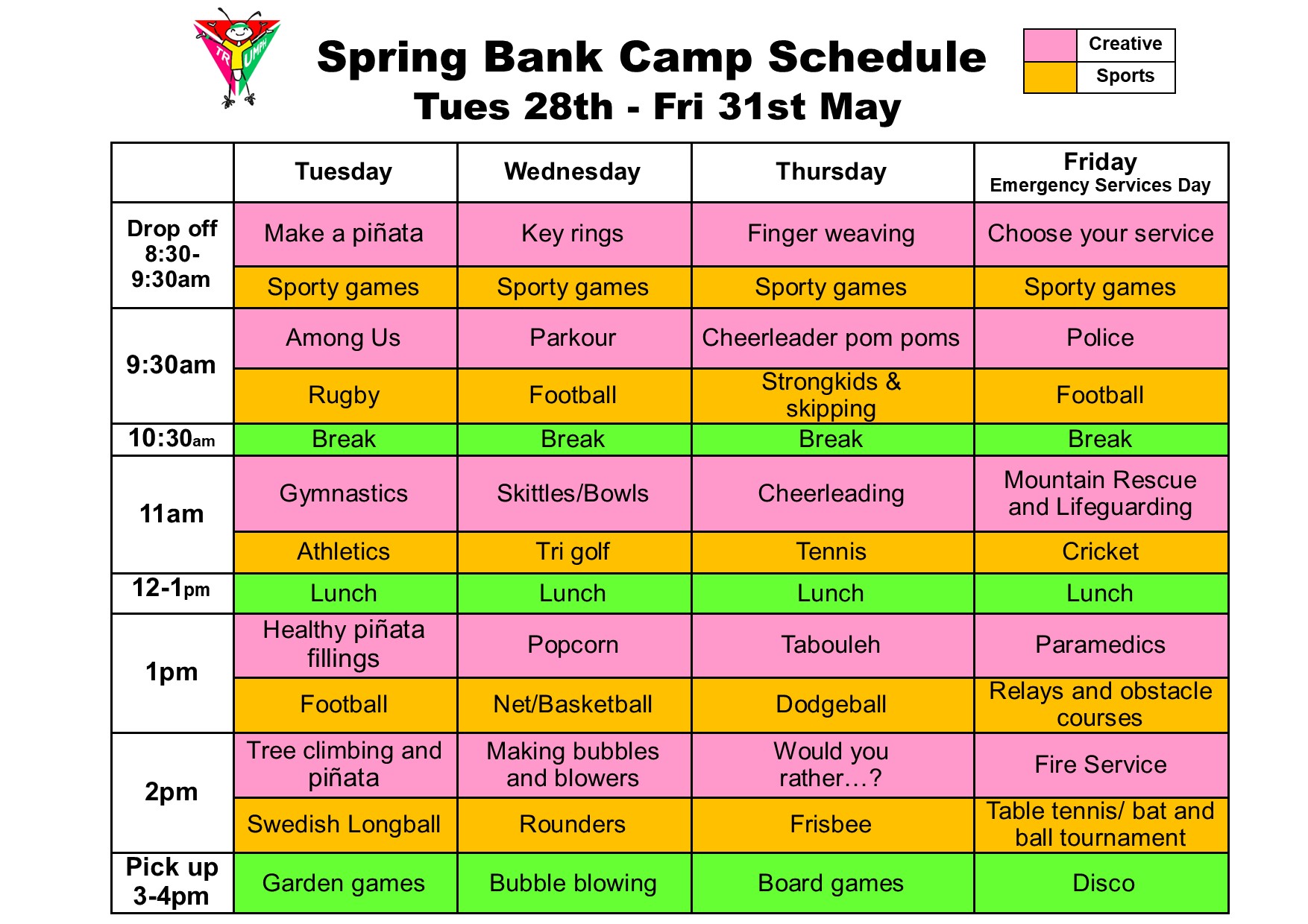 Spring Bank Schedule
